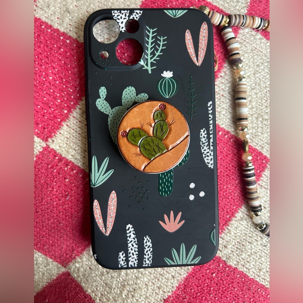 Accessorized western boho style iPhone 13/iPhone 14 case w/ charm wrist strap
